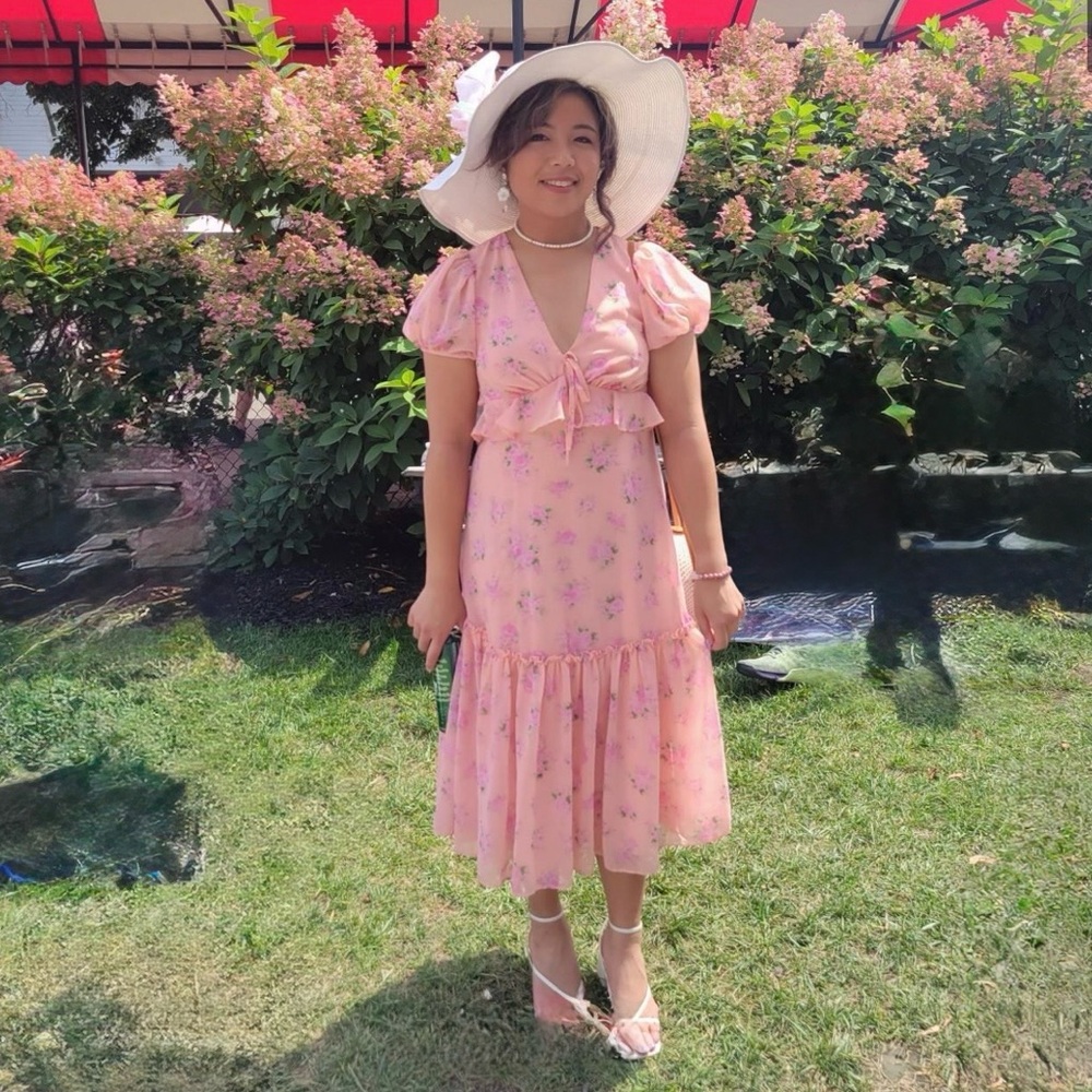 LoveShackFancy Pink Floral Midi Dress